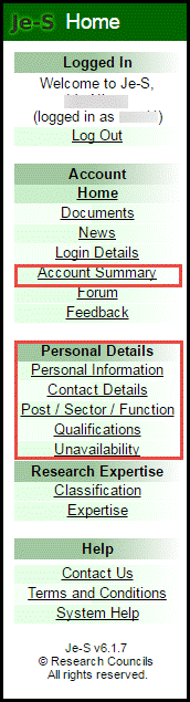 screenshot of Account Summary section